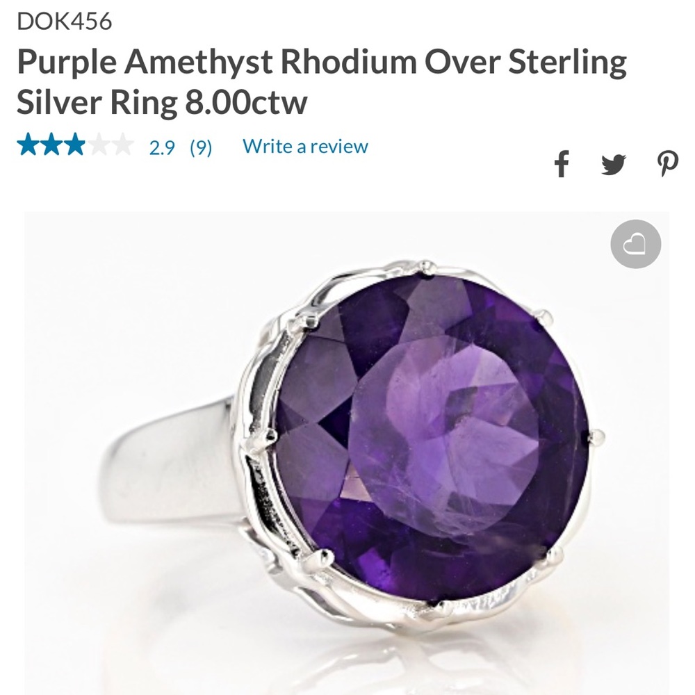 DOK456
Purple Amethyst Rhodium Over Sterling Silver Ring 8.00ctw. Size 7